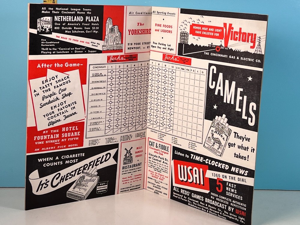 🔥1943 Cincinnati Reds Baseball Program vs Cardinals Unscored HIGH GRADE!🔥