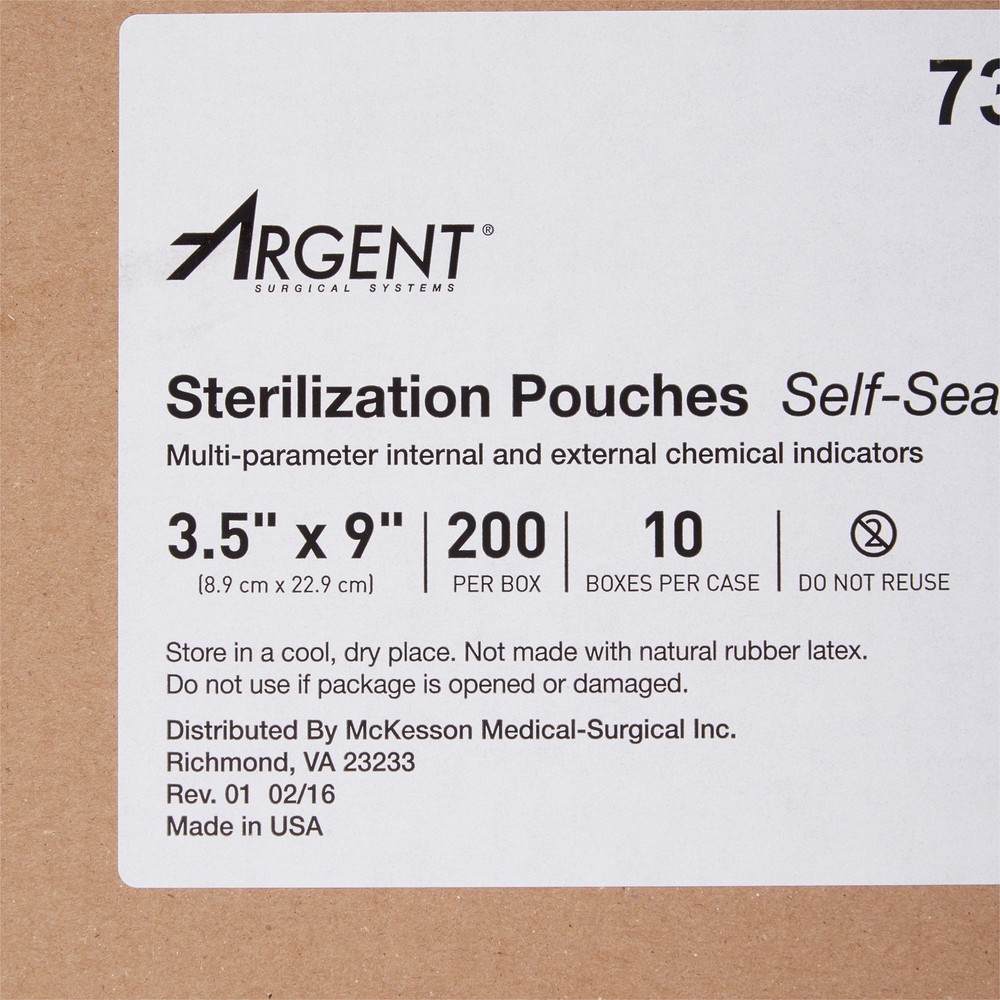 McKesson Argent Sure-Check Sterilization Pouch Transparent White 3.5 x 9" Self