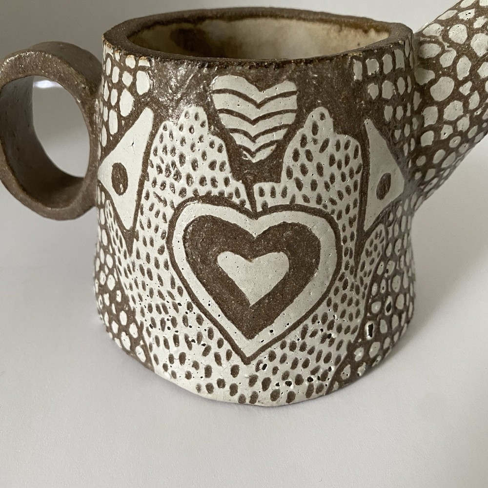 Studio Pottery Pitcher - Abstract Design - Open Hands Heart
