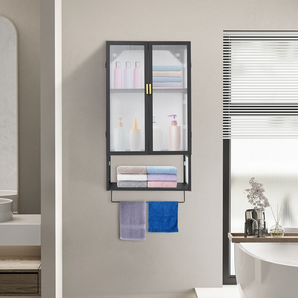 Bathroom Wall Mounted Cabinet Shelf Bath Kitchen With 2 Door Storage Organizer