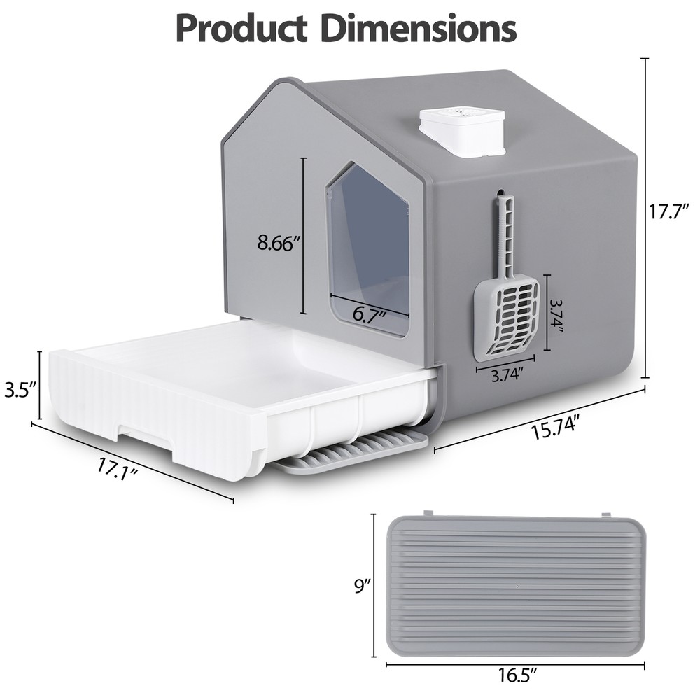Anti-Splash Closed Cat Litter Box with Litter Scoop Front Exit Door Ventilate
