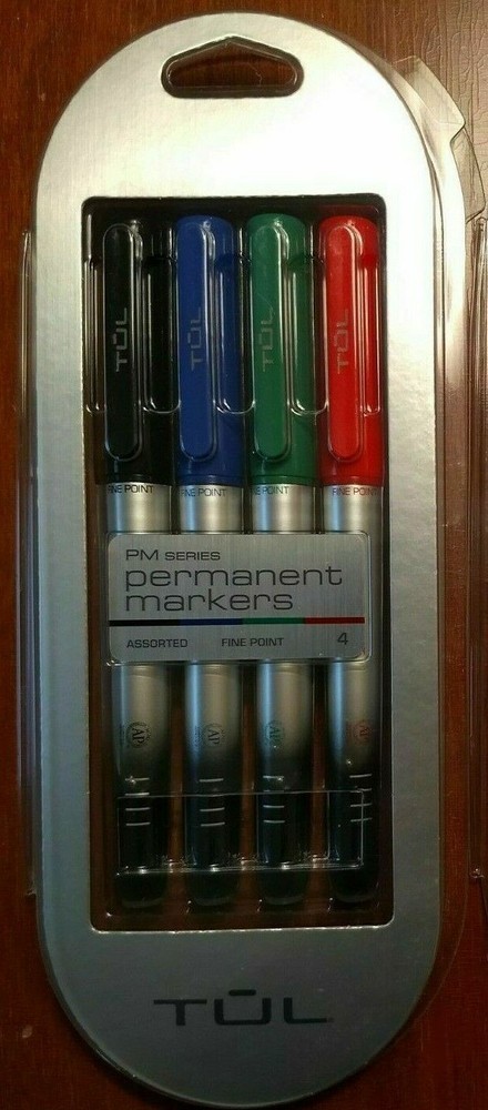 Permanent Markers 4 Fine Point Silver Barrel Assorted Color RED BLUE GREEN BLACK
