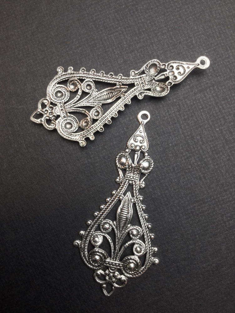 27704 2 Pc Matte Silver Oxidized Filigree Dangle Jewelry Finding