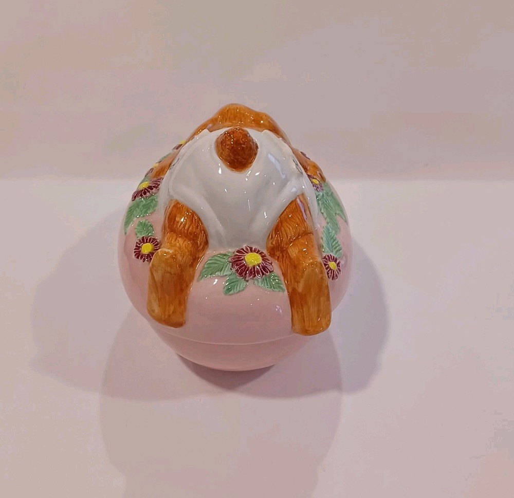 Vintage Large Pocelain Egg With Bunny On Top Candy Dish