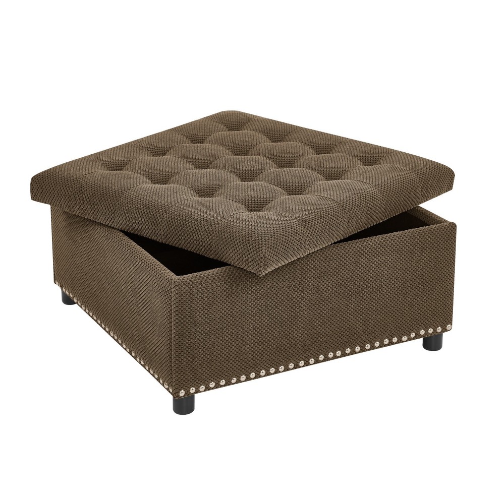 Tufted Storage Ottoman with Nailhead Trim Square Upholstered Coffee Table