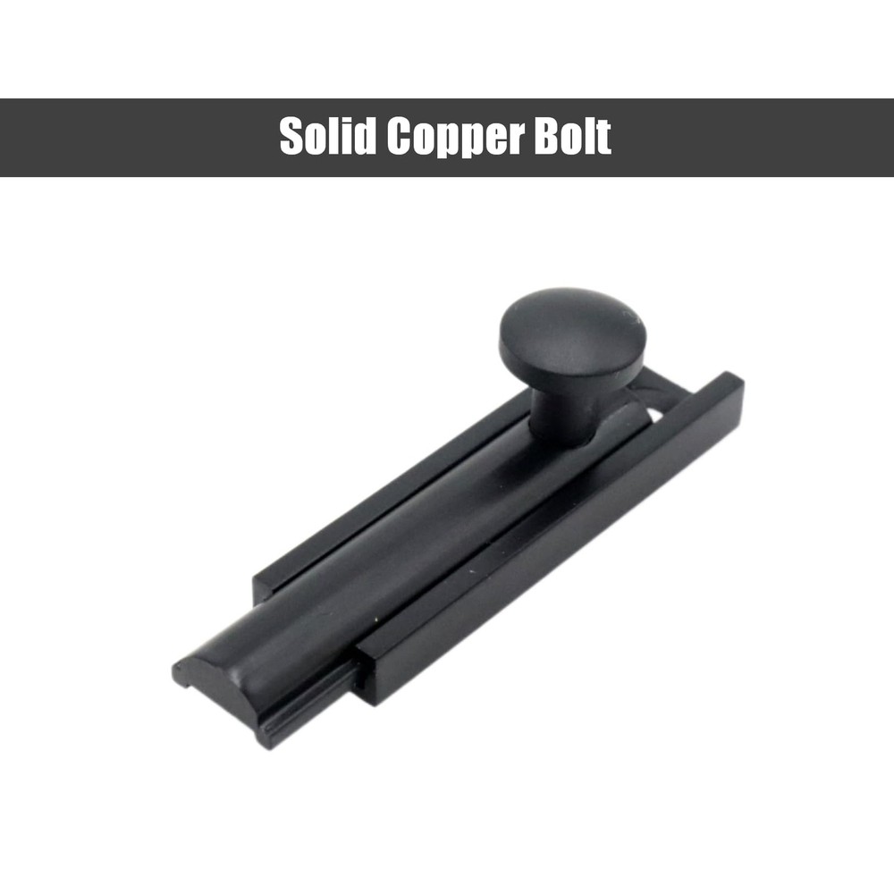 Joyangy 2 Inch Solid Copper Surface Bolt, Slide Lock, 2inch, Black