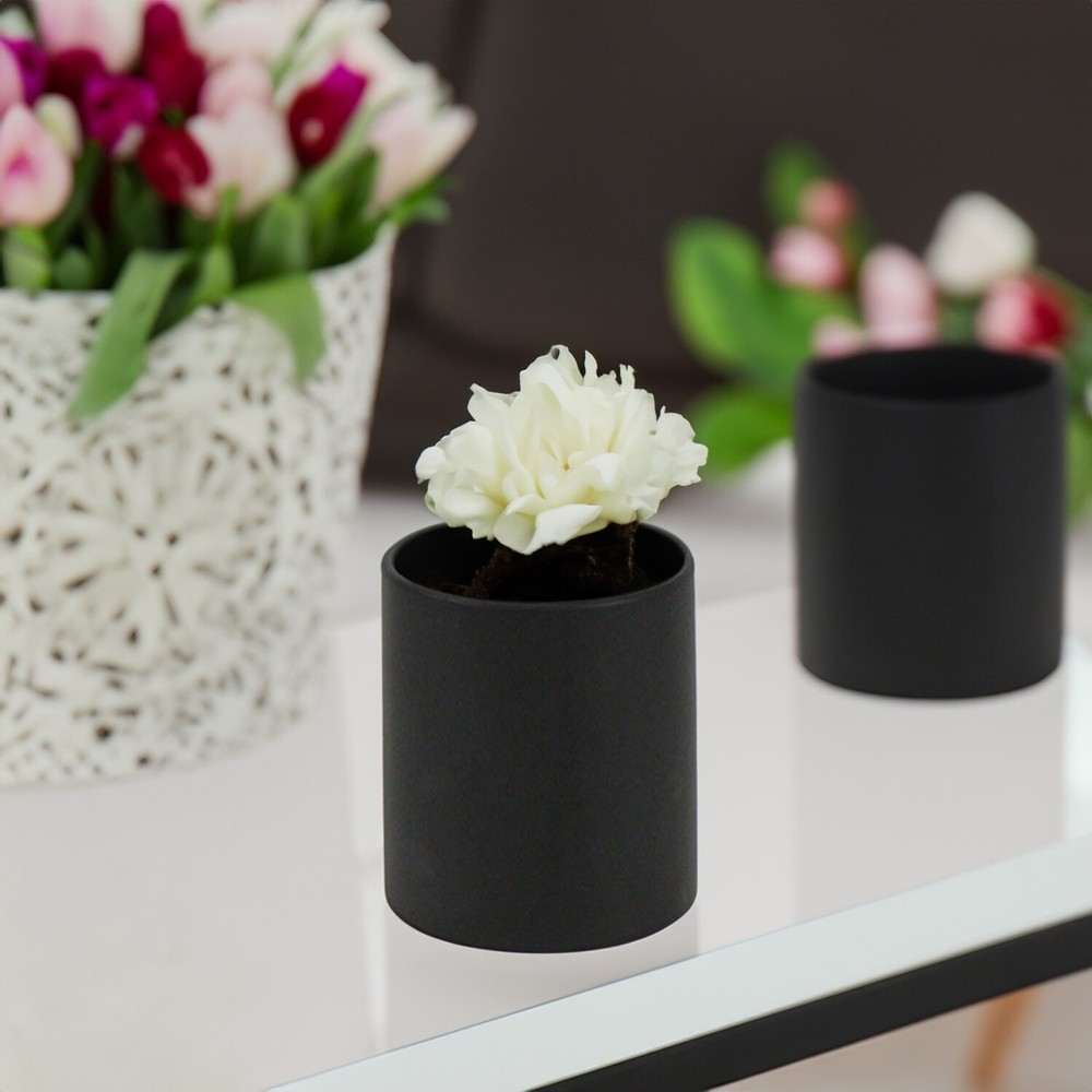 Black Cylinder Ceramic 4x4"H | Floral Container | Centerpiece, 1 Pc