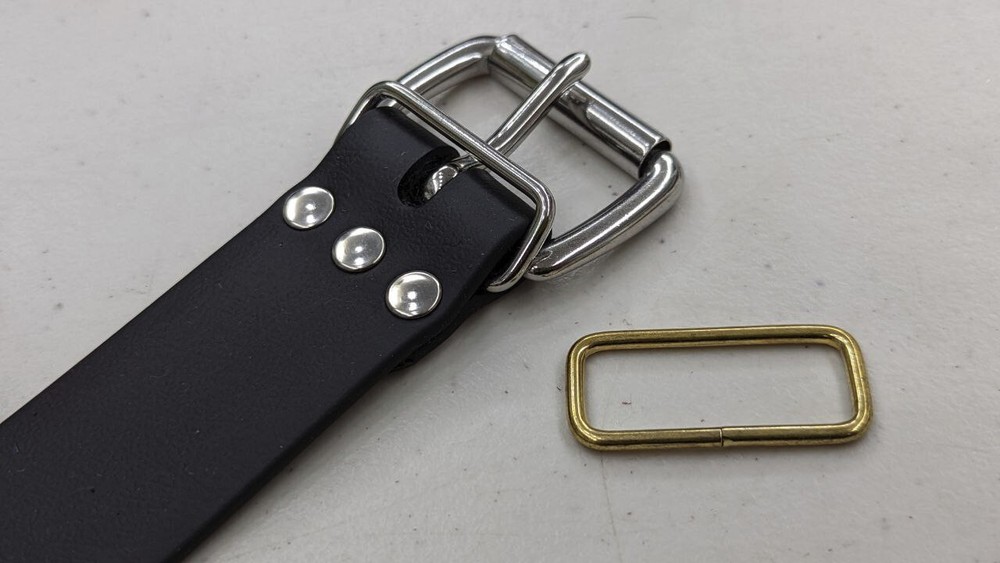 1.5 inch wide brass plated steel strap keeper loop