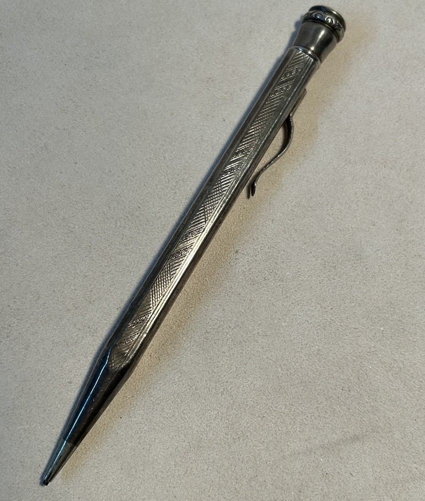 Antique 830 Silver Mechanical Pencil Engraved