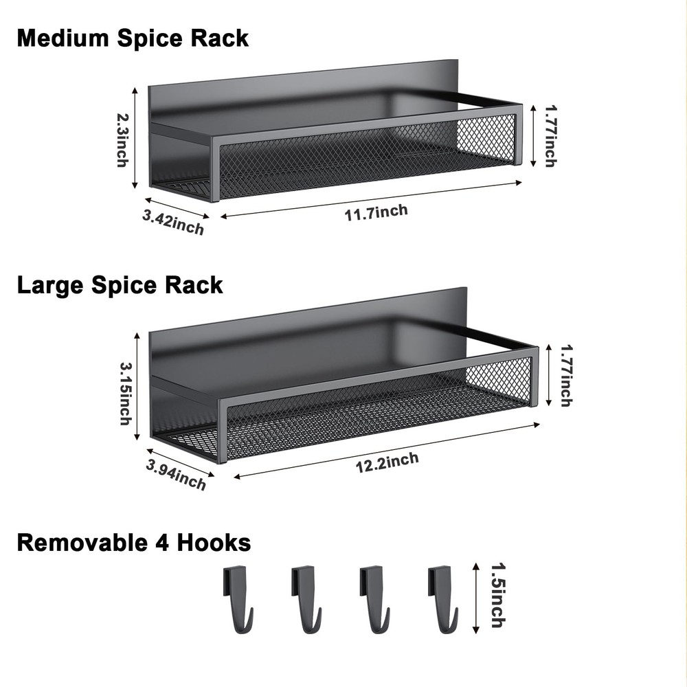 Aufworld Magnetic Spice Rack for Refrigerator, 2 Pack 2 Pack, Black