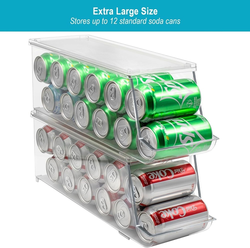 Sorbus Soda Can Organizer for Refrigerator - Stackable w Lid - Holds 48 Cans