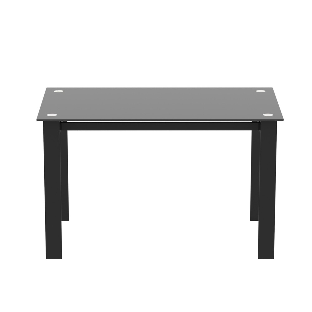 Modern multi-functional black glass dining table - black, iron pipe legs