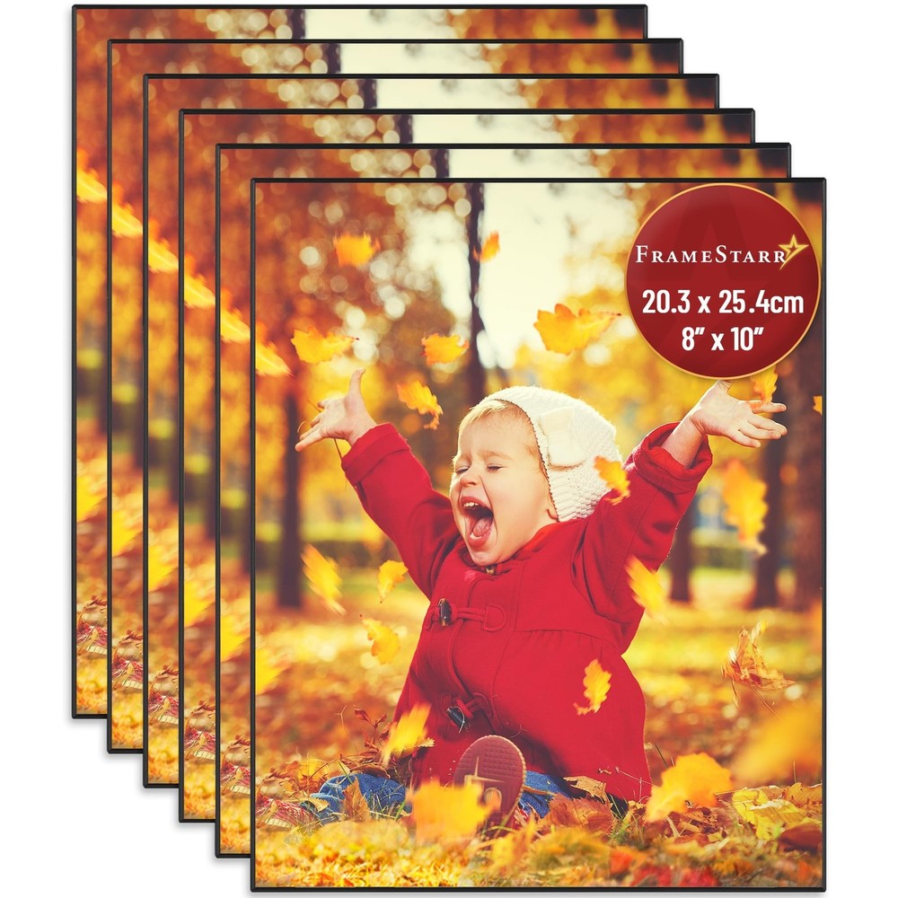8x10 Picture Frame Set (Black, 6 Pack), Front-Loading Contemporary Modern Sty...