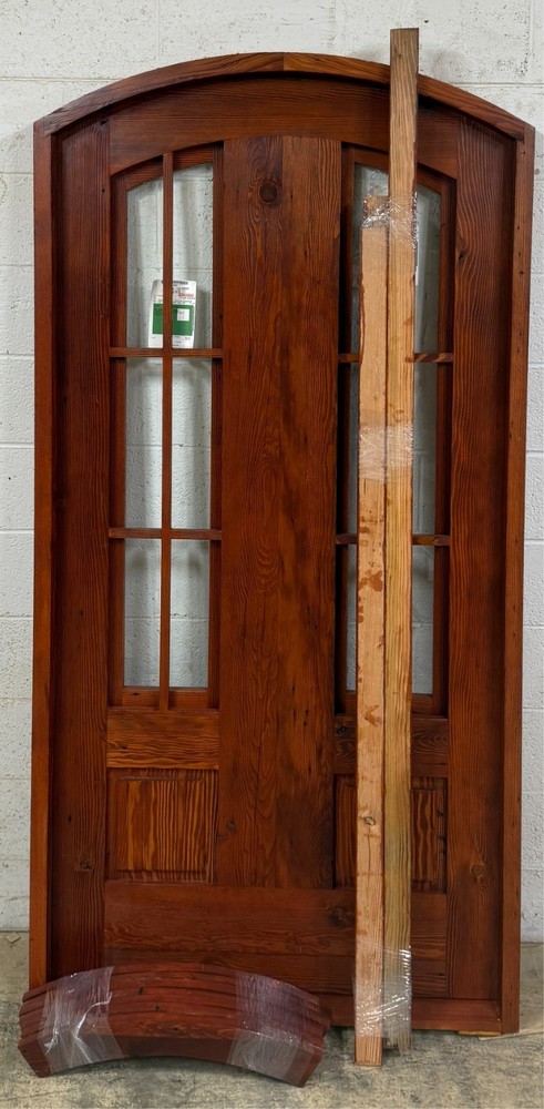 Solid reclaimed lumber arched top DOUBLE door grids glass castle winery panel