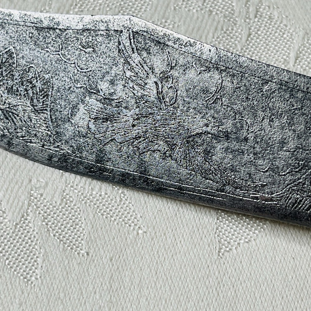 Oaxaca Eagle Head Bowie Knife 8.5" Etched Fixed Blade With Leather Sheath