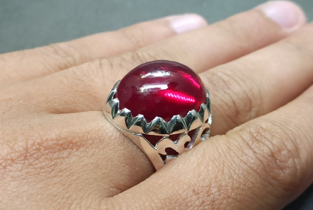 Cabochon Deep Red Ruby Men’s Ring 925 Sterling Silver Handmade Yakoot Rubin