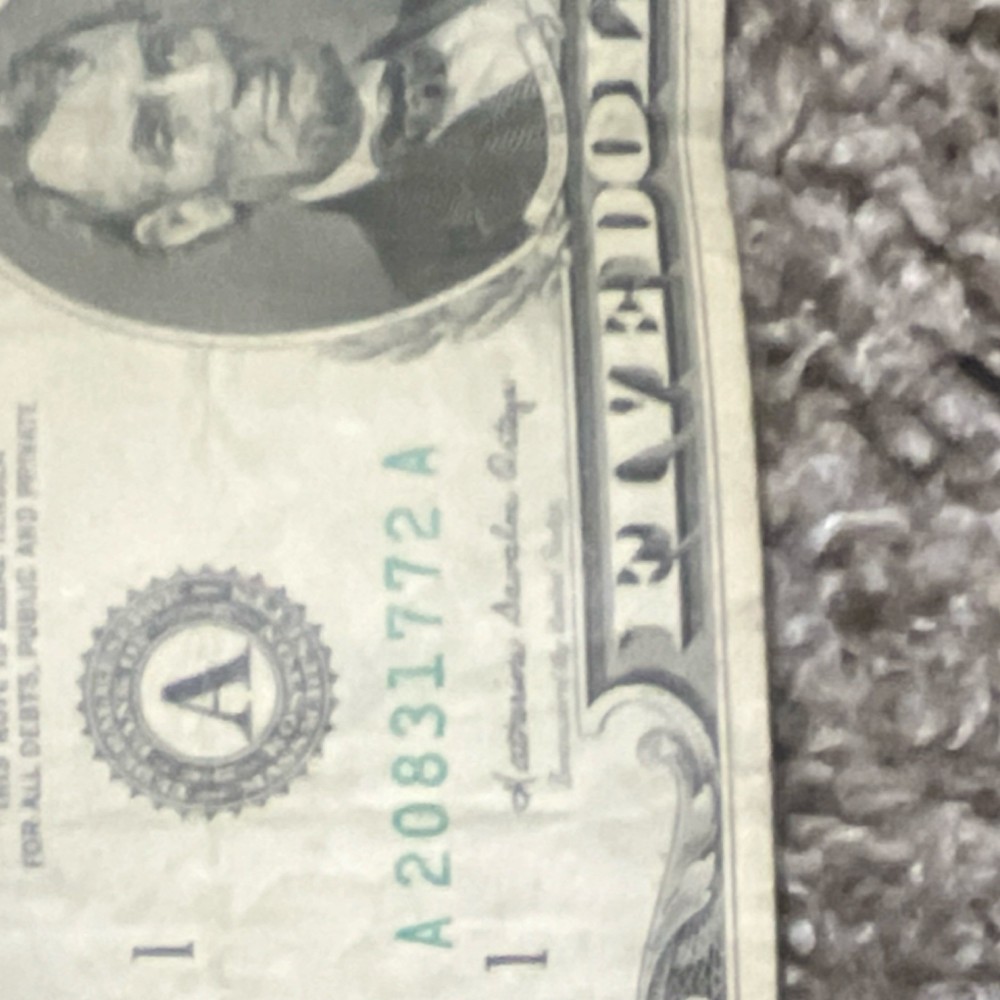 $5 Error Note Misaligned Printing A20831772A US Paper Money