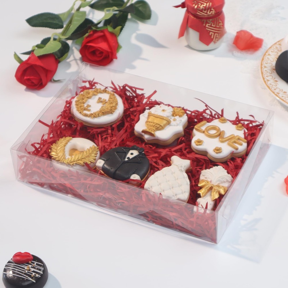 Clear Strawberry Bakery Boxes 4 PCS 10x7x2 inch Cookie Macaron Boxes