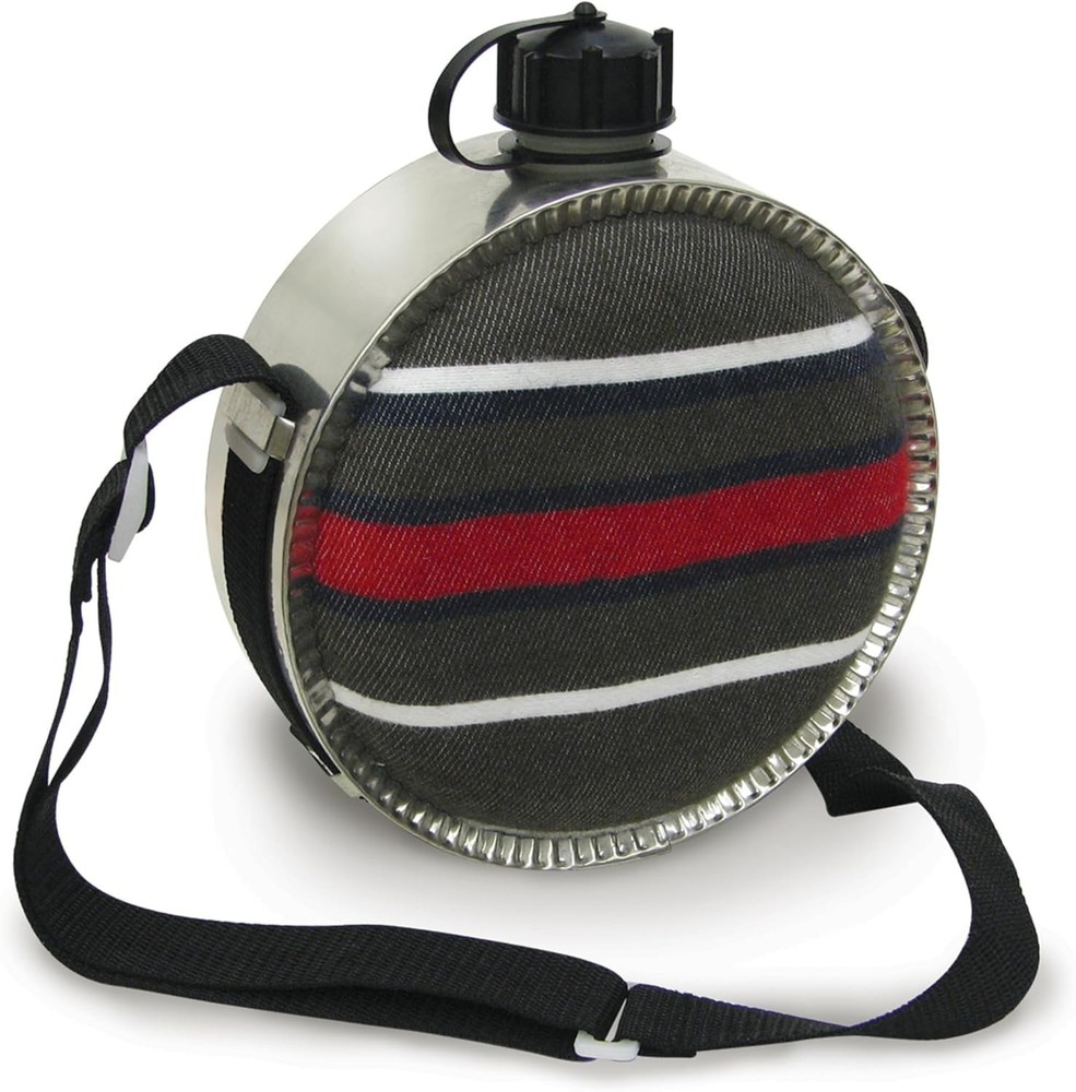Durable 2-Quart High-Impact Plastic Canteen with Adjustable Strap - Black/Red