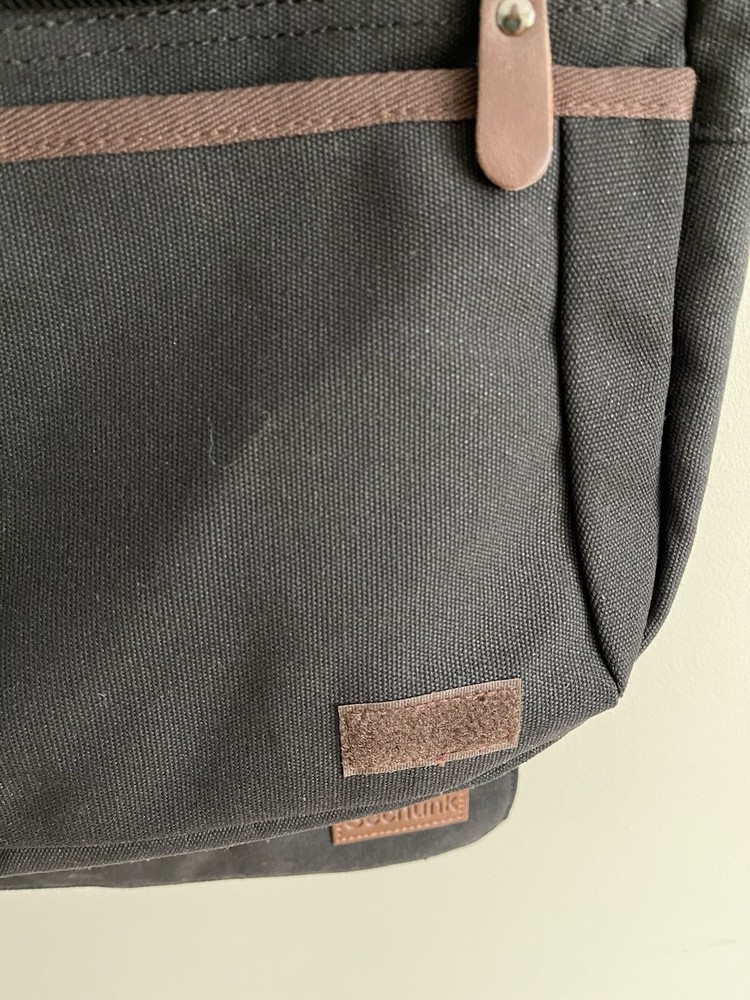 Sechunk Black Canvas Brown Strap Messenger Laptop Bag Adjustable Strap