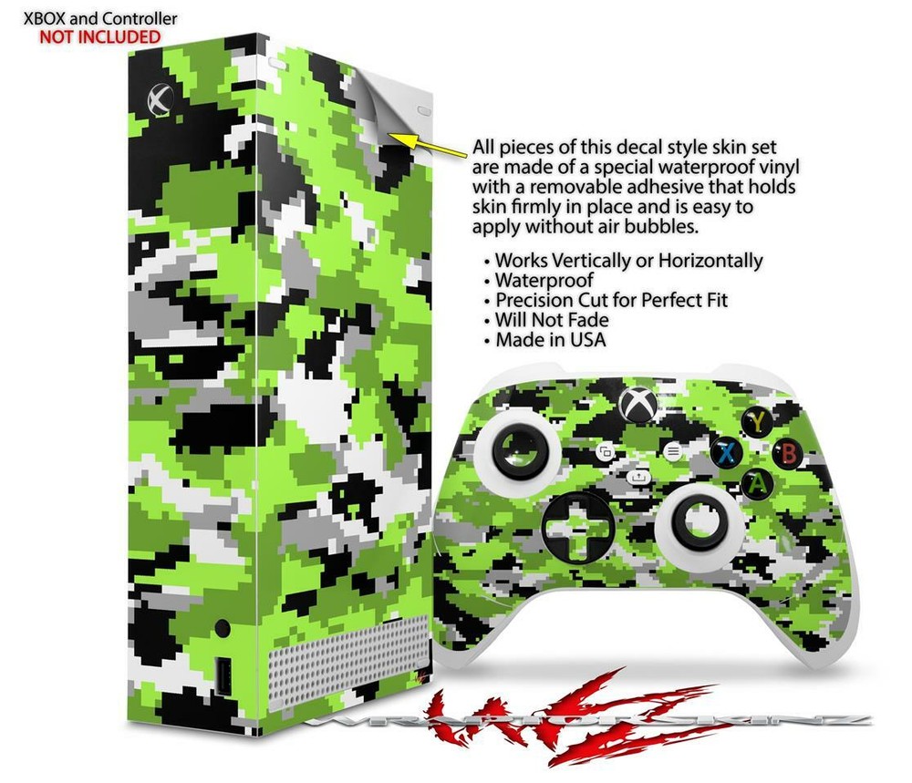 Skins XBOX Series S Console Controller WraptorCamo Digital Camo Neon Green