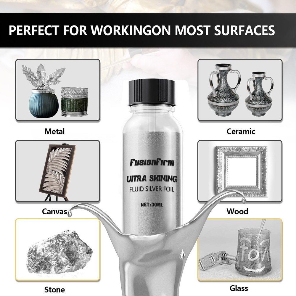 Liquid Silver Leaf Paint Kit - Alcohol-Based 0.5 Fl Oz (Pack of 2),