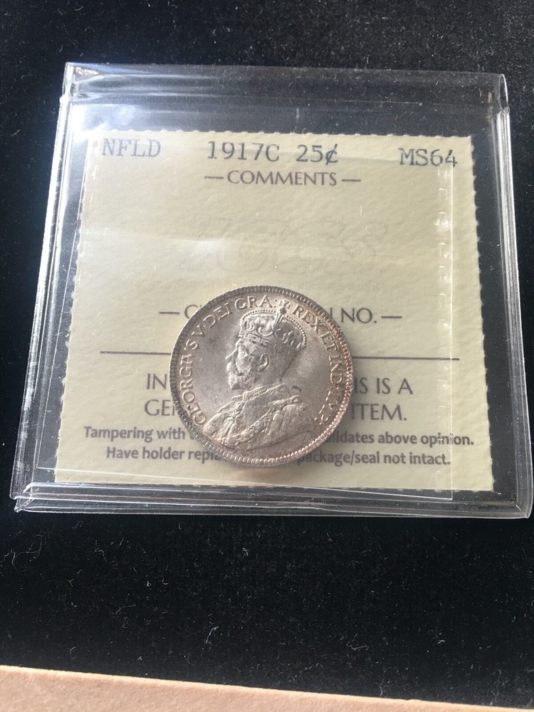 1917c  ICCS Graded Newfoundland 25 Cent, **MS-64**