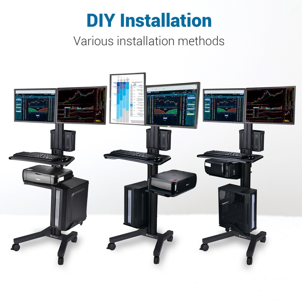 YesSources Mobile Computer Stand Workstation 2 Monitor Mount w/ Additional Pole