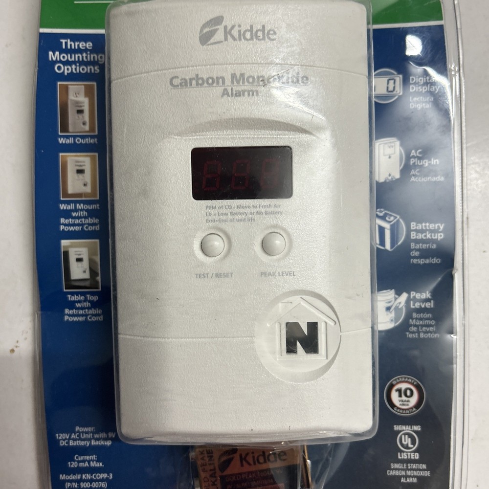 Kidde Carbon Monoxide Alarm | Digital Display Plug in Battery Backup