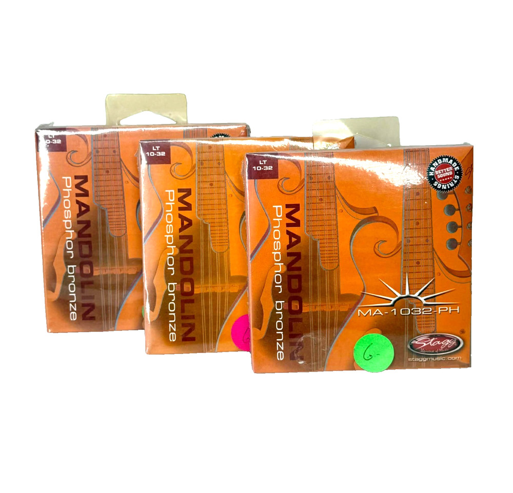 3-Pack Stagg Mandolin Strings MA-1032-PH Phosphor Bronze Light Guage 10-32 New