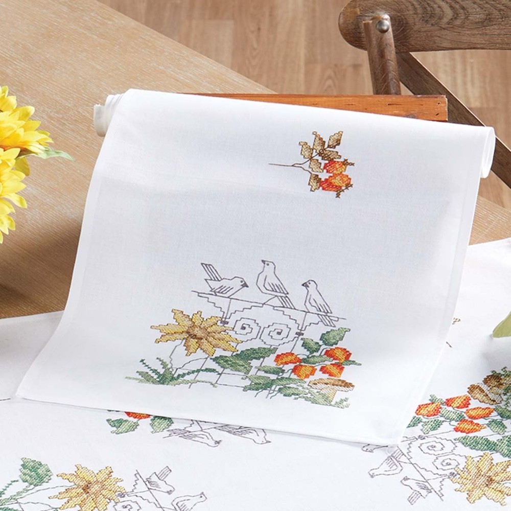 Herrschners Garden Gate Table Runner Stamped Cross-Stitch Kit Multicolor