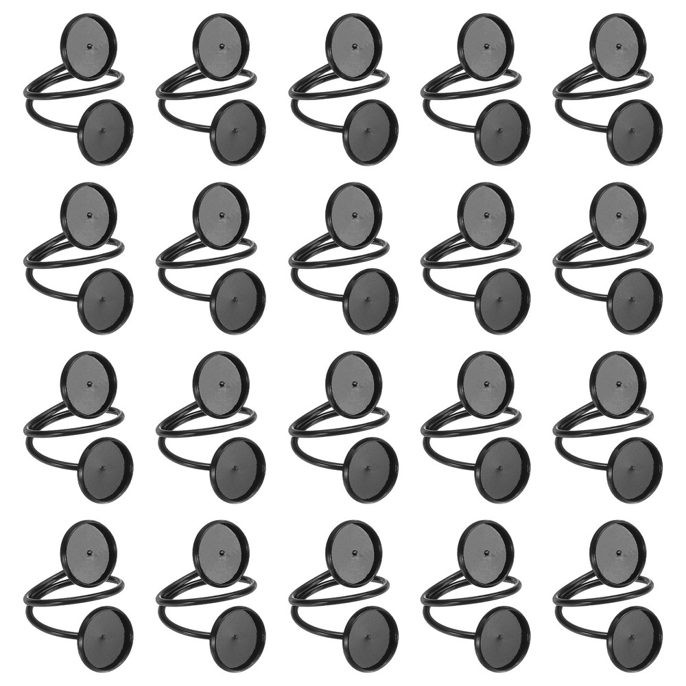 Ring Blank, 20 Pcs Adjustable Finger Ring Blank Base 12mm, Black
