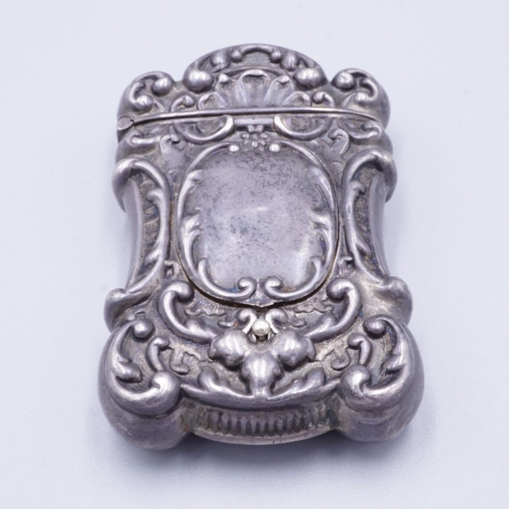 RARE Late Victorian Sterling Silver Repousse Locket Match Safe