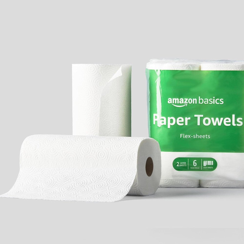 Amazon Basics 2-Ply Flex-Sheets Paper Towels, 2 Basics Rolls = 5 Regular Rolls,