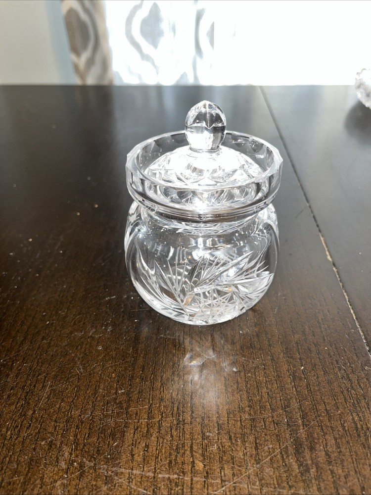 Glass Pinwheel Pattern Jam Honey Sugar Jar W/ Lid