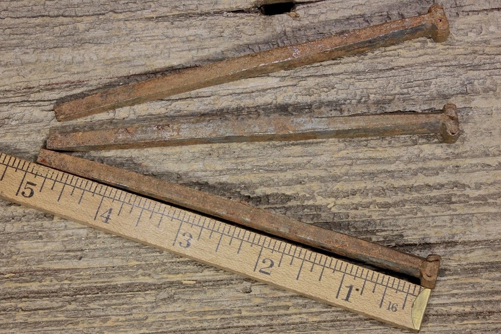 3 Old Large 5" Nails Square Spikes Vintage Rustic Easter Crucifixion Display