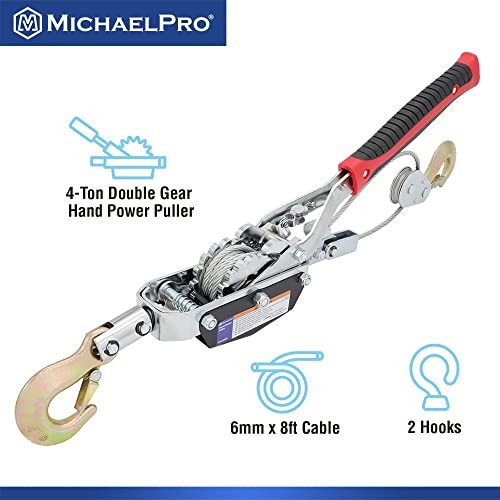 MP009089 4-Ton Power Hand Winch Puller | Double Gear Winch Puller for