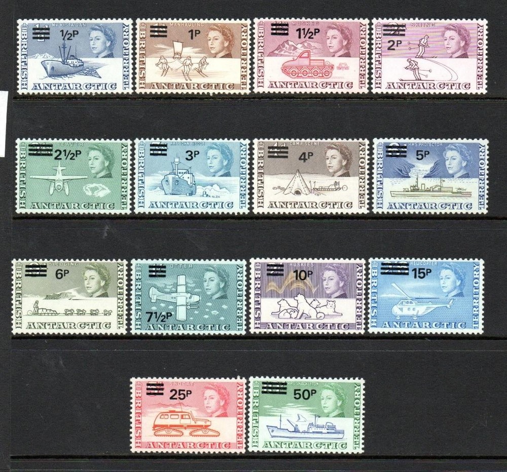 BAT MNH 1971 SG24-37 DECIMAL CURRENCY SURCH COMPLETE SET