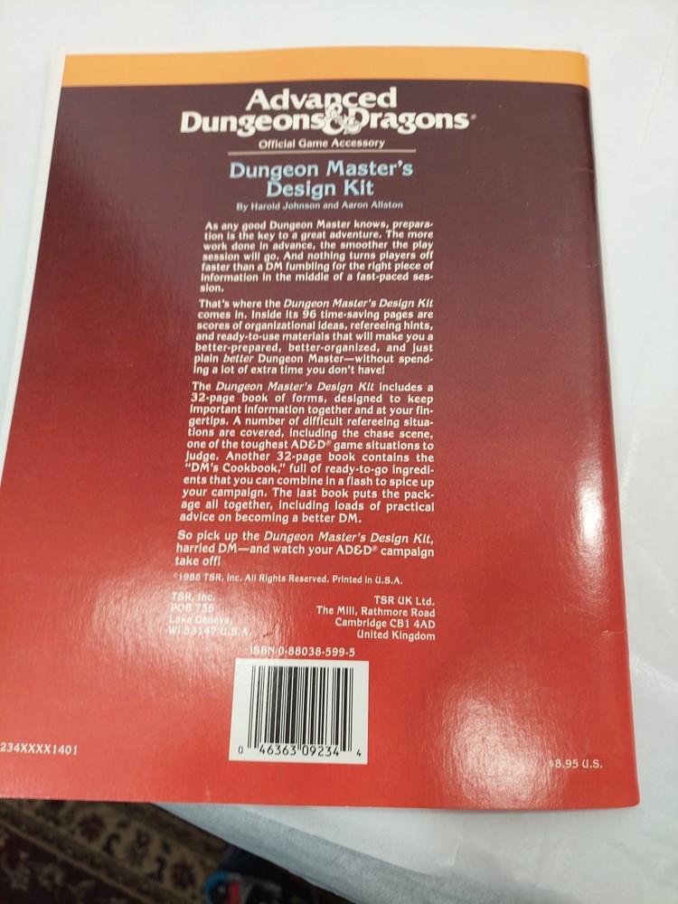 Dungeon Master's Design Kit - Advanced Dungeons & Dragons AD&D TSR 9234