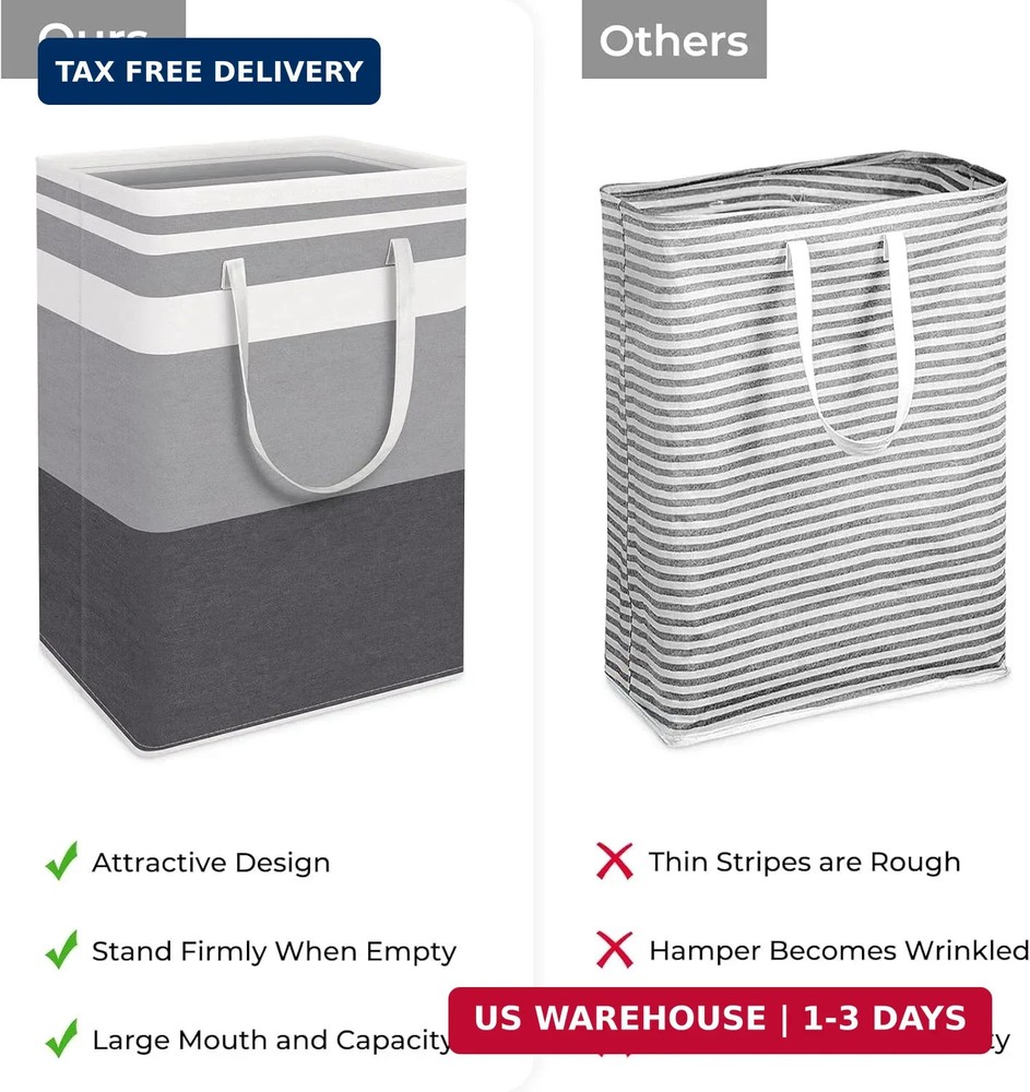 HomeHacks 2 Pack Large Laundry Baskets, Waterproof, Freestanding Laundry Hampers