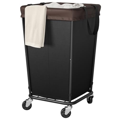 Laundry Basket with Wheels, 2-section Rolling Laundry 160L 2 Section-Black