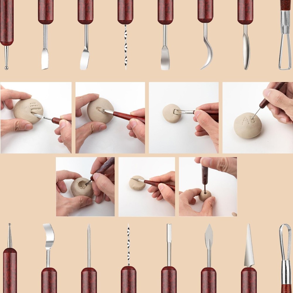 DRAWLEX Pottery Tools, Clay Sculpting Tools, Wooden Modeling Clay Tools, Doub...
