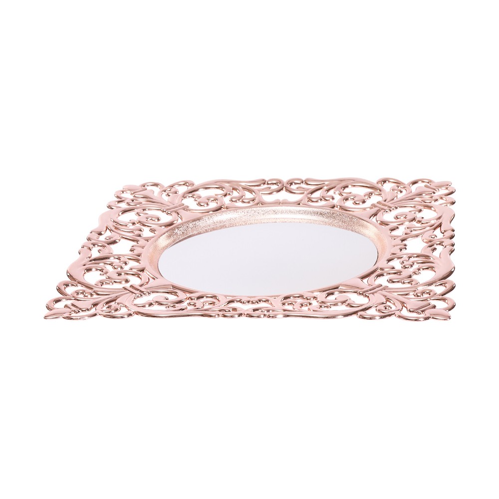 6-Pack Rosy Gold Square Plastic Charger Plates with Embossed Edges