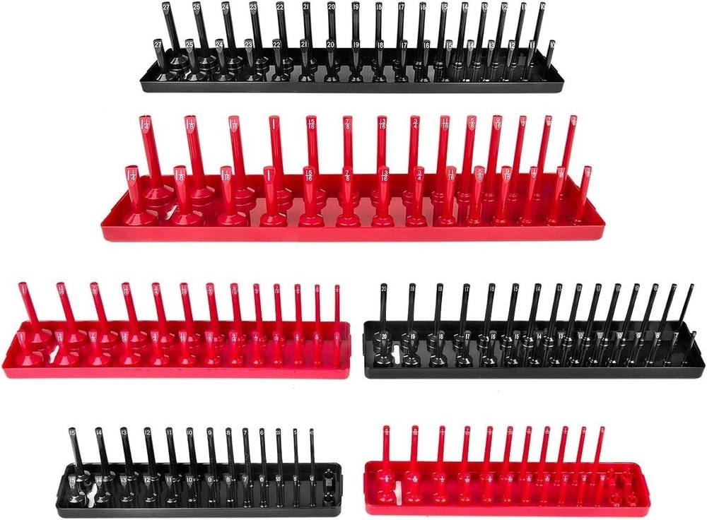6PC Socket Organizer Tray Set - Red SAE & Black Metric