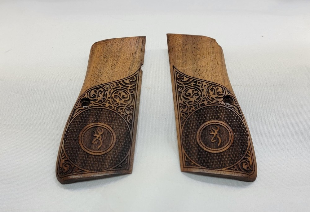 Browning High-Power Walnut Grips Circle Checkered Scroll fits P35 MC Frames