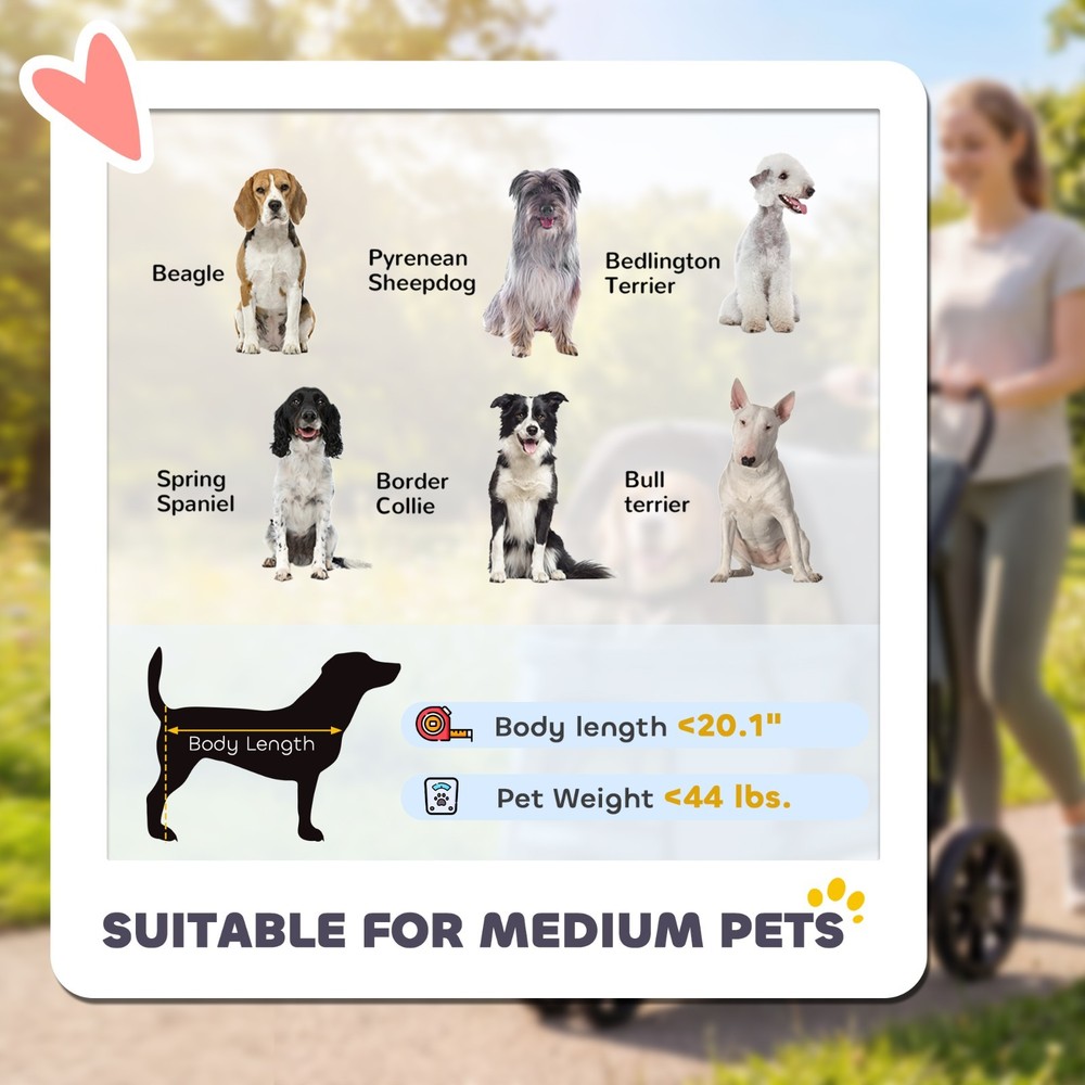 3 Wheel Pet Stroller Foldable Dog Cat Stroller w/ Mesh Window