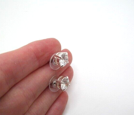 Vintage Silver Tone Round Reflective Crystal 8.85mm Stud Earrings