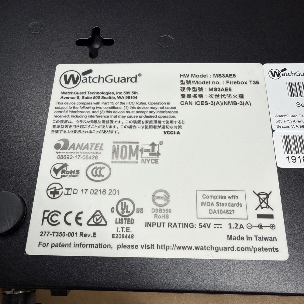 Watchguard Firebox T35 MS3AE5 Network Security Firewall Appliance with Adapter