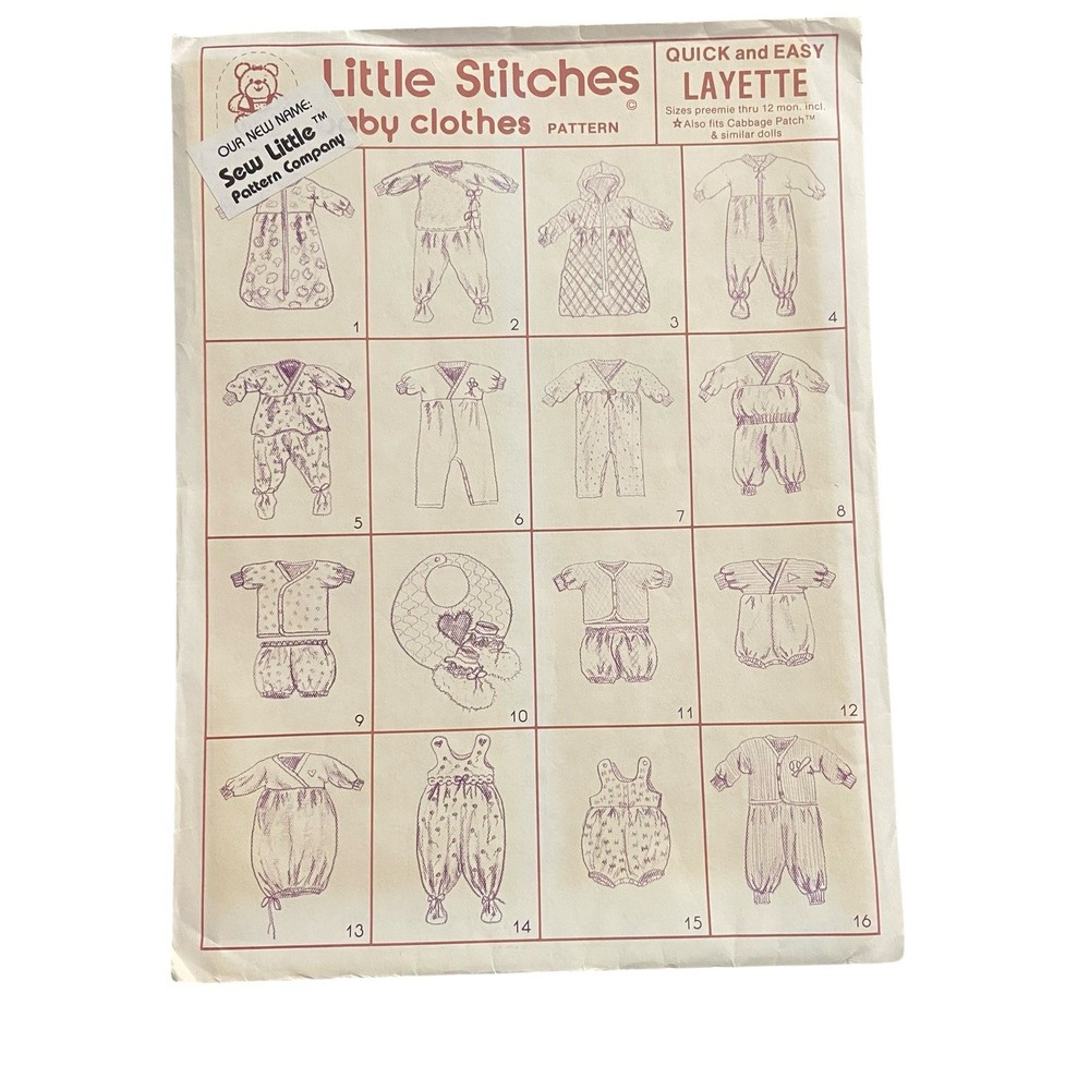 Sew Little Sewing Pattern Quick EASY Sewing Pattern Layette Baby Preemie-12M
