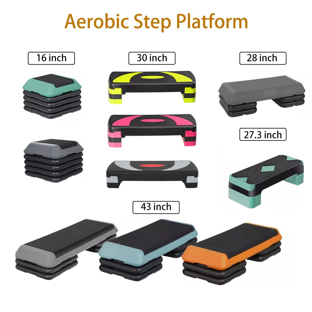 Adjustable Aerobic Step Platform 16''/28"/31"/43" Exercise Stepper w/ Risers